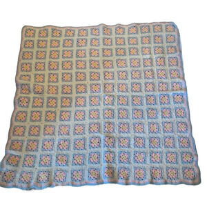 Handmade crochet pastel granny square patches baby blanket throw afghan 45 x 45"